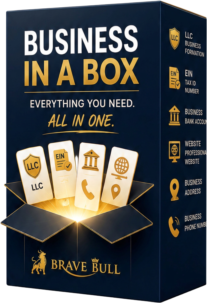 Business in a Box — LLC formation, EIN, bank account, website, address and phone